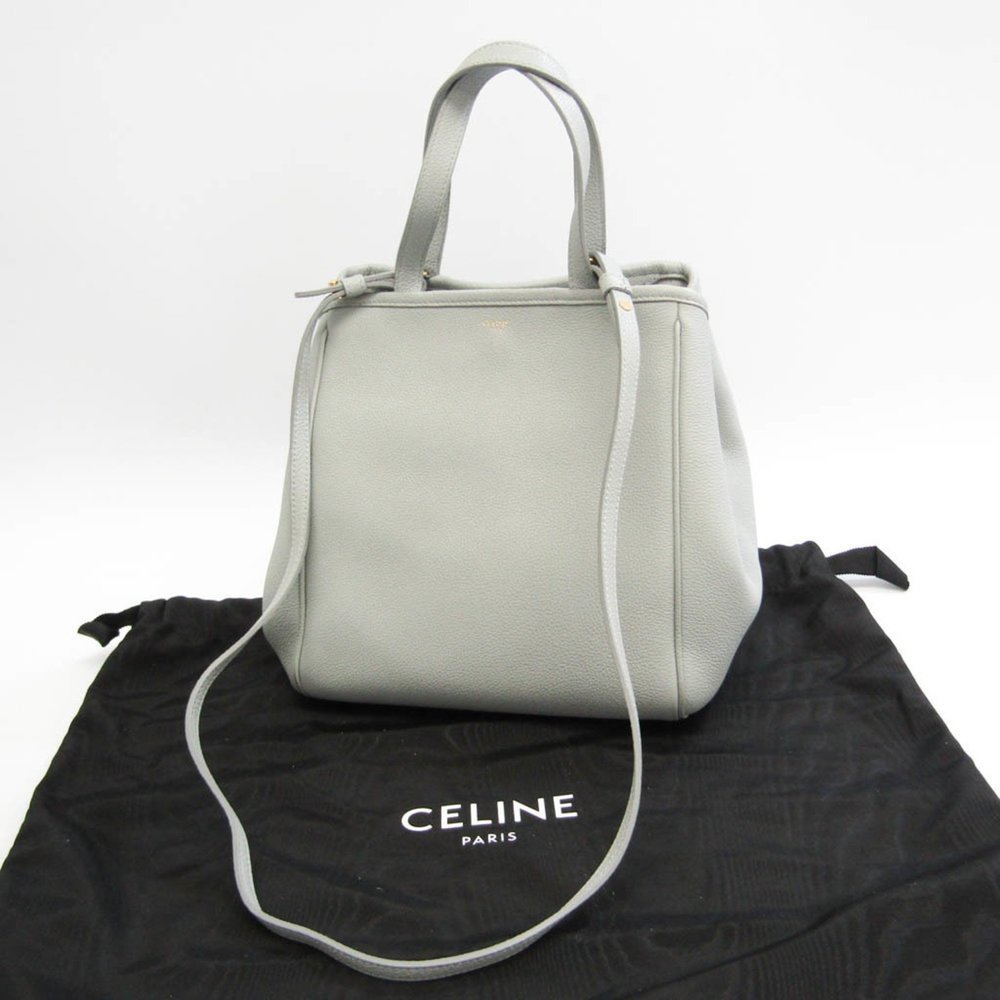 CELINE Leather Handbag Shoulder Bag Light Blue Gray - Picture 11 of 11